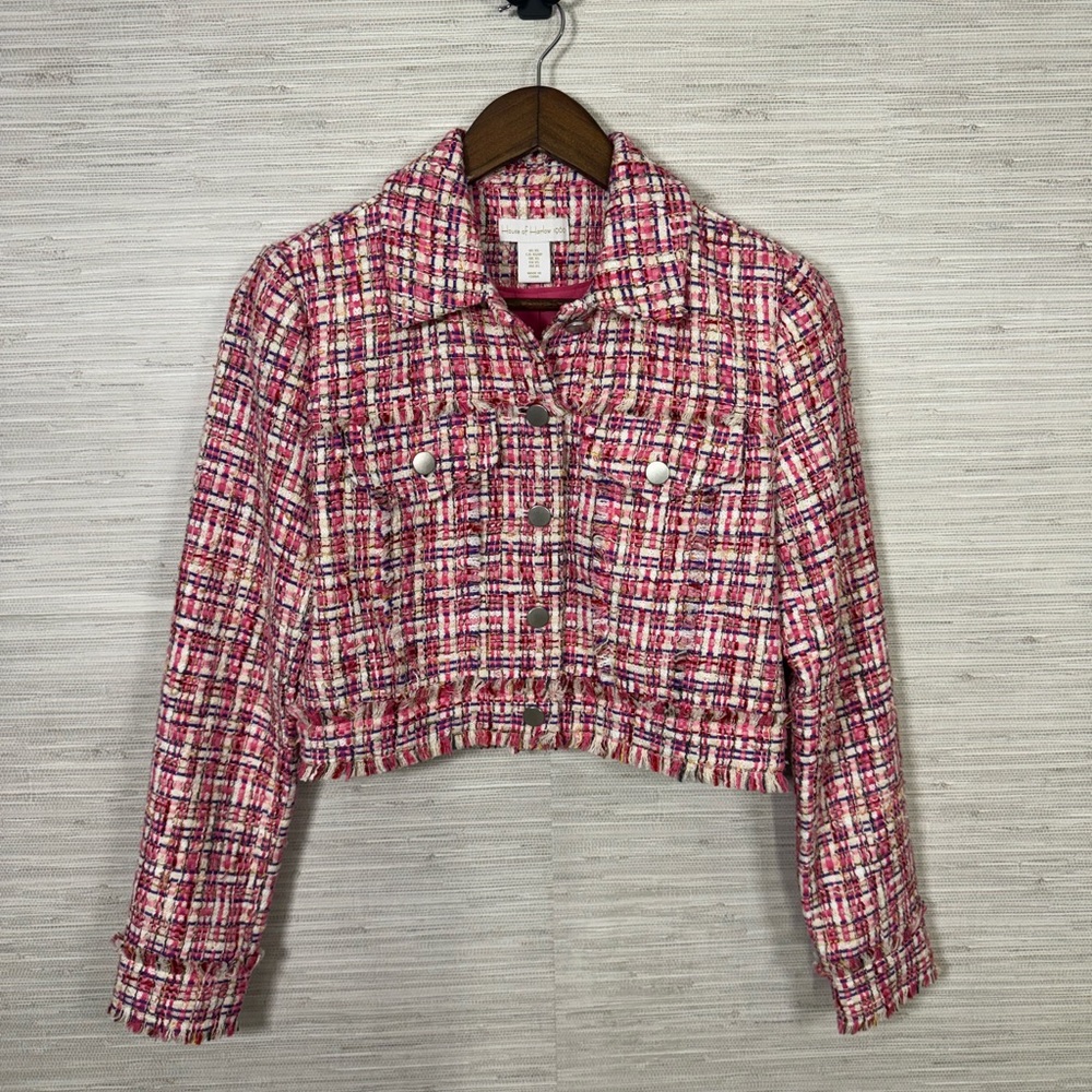 House of Harlow 1960 Pink and White Tweed Cropped Blazer